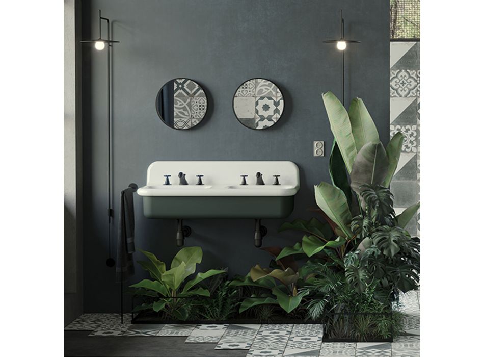 Podwójna umywalka łazienkowa o prostokątnej i ceramicznej konstrukcji - Kevin Viadurini