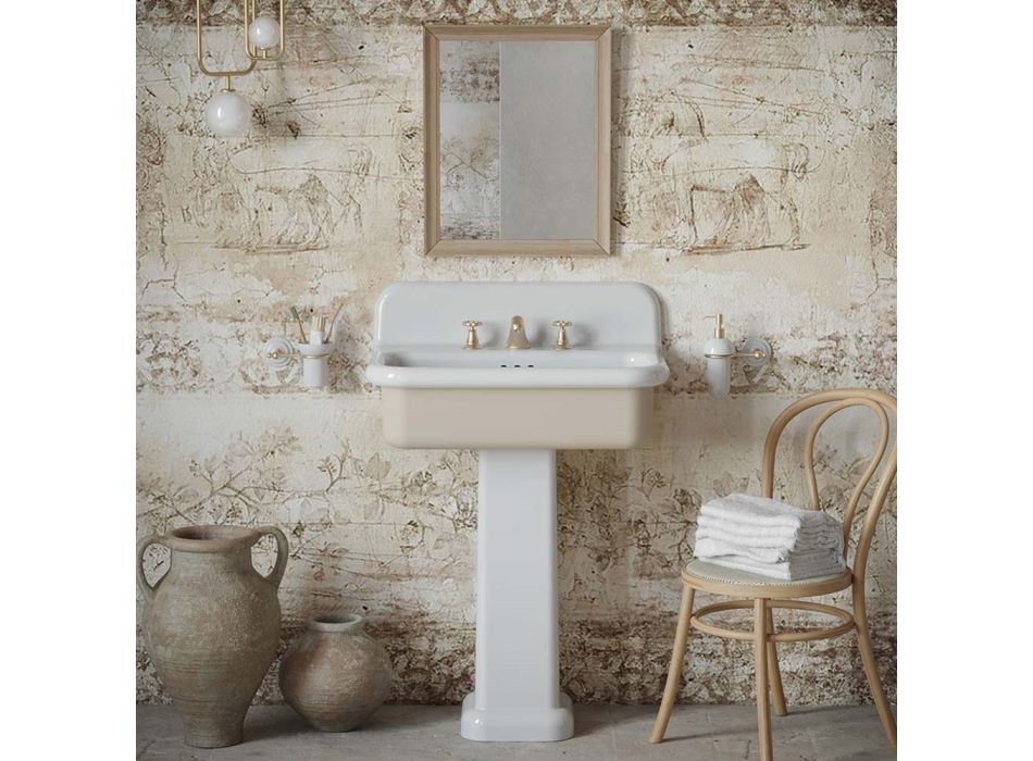 Prostokątna ceramiczna umywalka łazienkowa z postumentem - Noah Viadurini