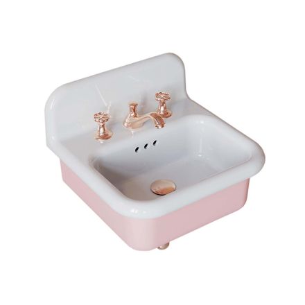 Umywalka łazienkowa wisząca z ceramiki w kolorze białym i cukierkowo-różowym - Manila Viadurini