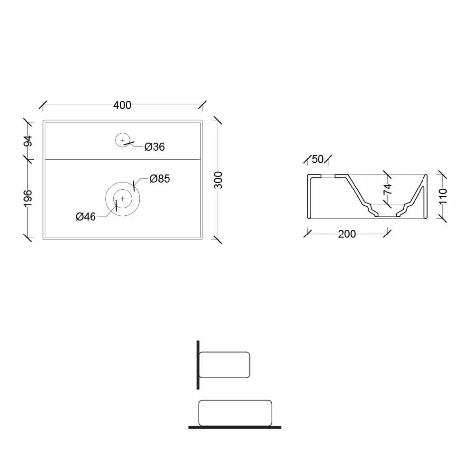 Umywalka ceramiczna kwadratowa lub prostokątna o nowoczesnym designie Made in Italy - Act Viadurini