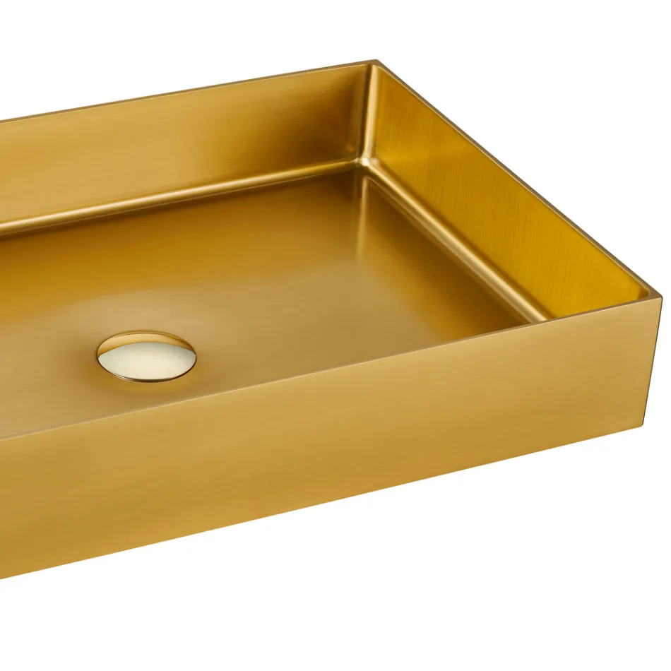 Prostokątna umywalka nablatowa ze stali nierdzewnej w różnych wykończeniach - Camellia Viadurini