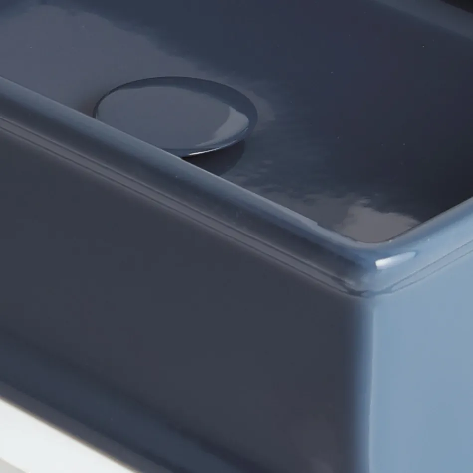 Prostokątna umywalka nablatowa z polerowanej ceramiki Made in Italy - Debora Viadurini