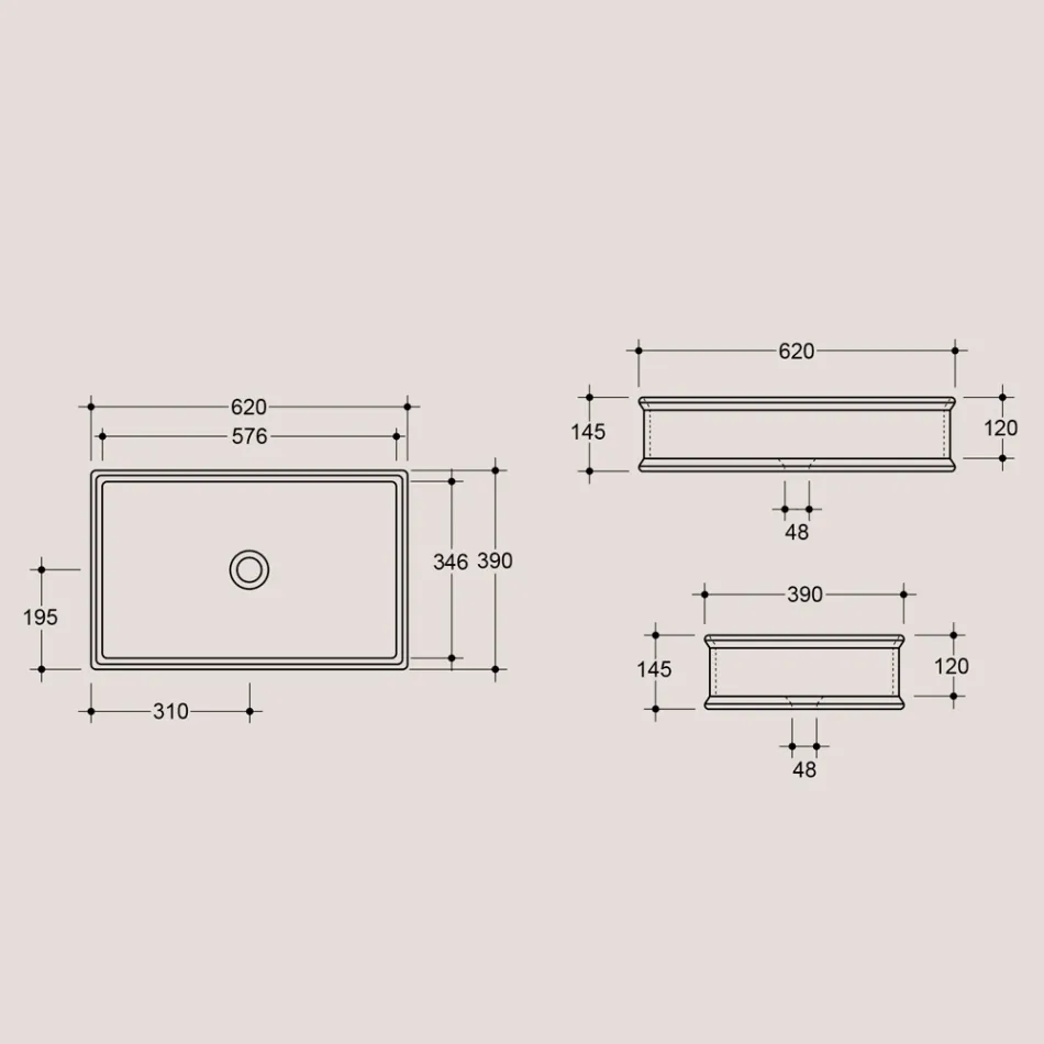 Prostokątna umywalka nablatowa z polerowanej ceramiki Made in Italy - Debora Viadurini