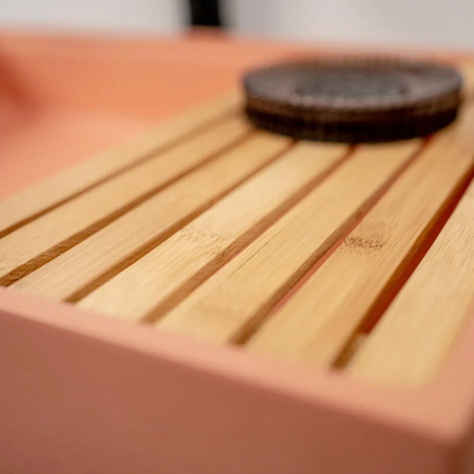 Prostokątna umywalka nablatowa wykonana z lastryko w kolorze pomarańczy Mali - Azalia Viadurini