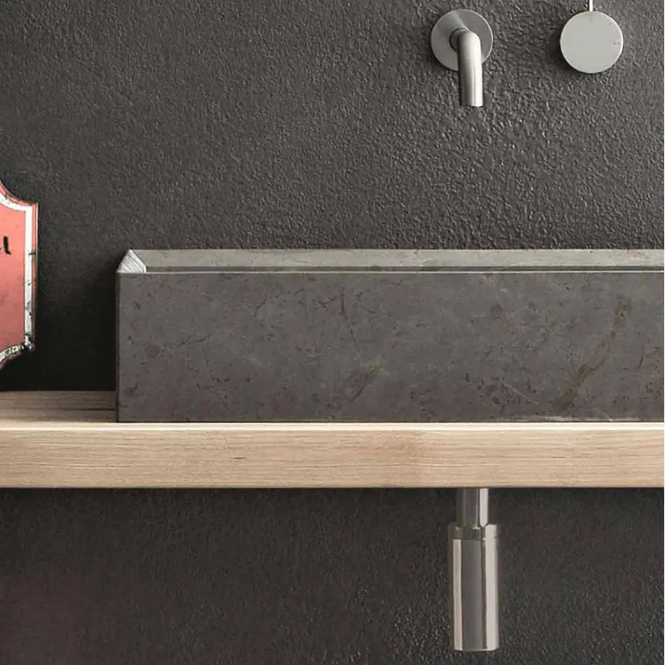 Prostokątna i nowoczesna umywalka nablatowa w kamieniu designerskim - Farartlav3 Viadurini