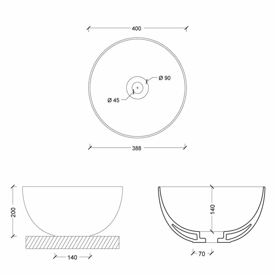 Nowoczesna okrągła umywalka z blatem ceramicznym Star Round 40 cm Viadurini
