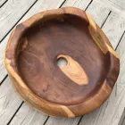 Nowoczesna umywalka nablatowa z naturalnego polerowanego drewna tekowego - Zino Viadurini