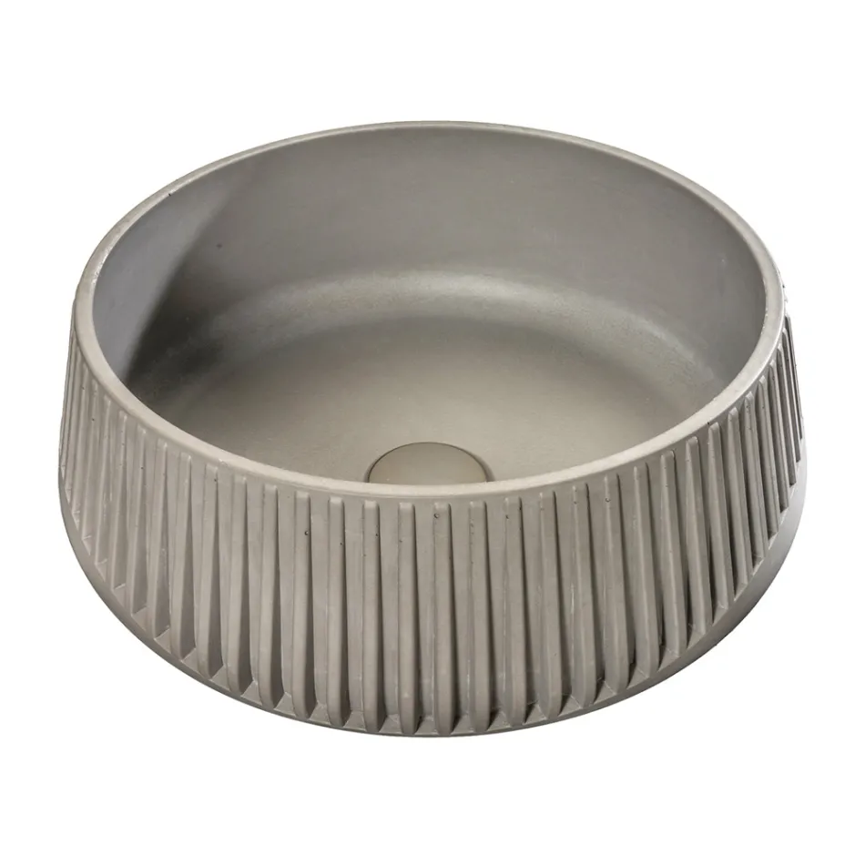 Okrągła umywalka nablatowa wykonana z cementu i żywicy - Ibisco Viadurini