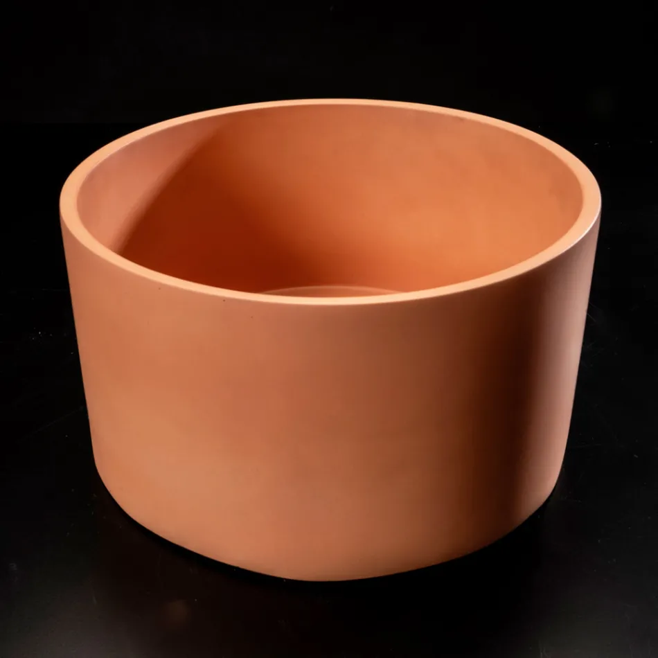 Okrągła umywalka nablatowa wykonana z lastryko w kolorze pomarańczy Mali - Azalia Viadurini