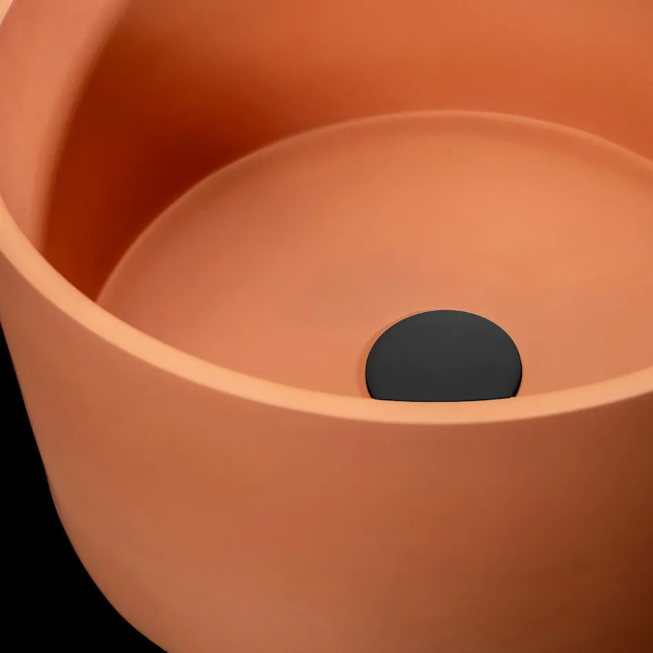 Okrągła umywalka nablatowa wykonana z lastryko w kolorze pomarańczy Mali - Azalia Viadurini