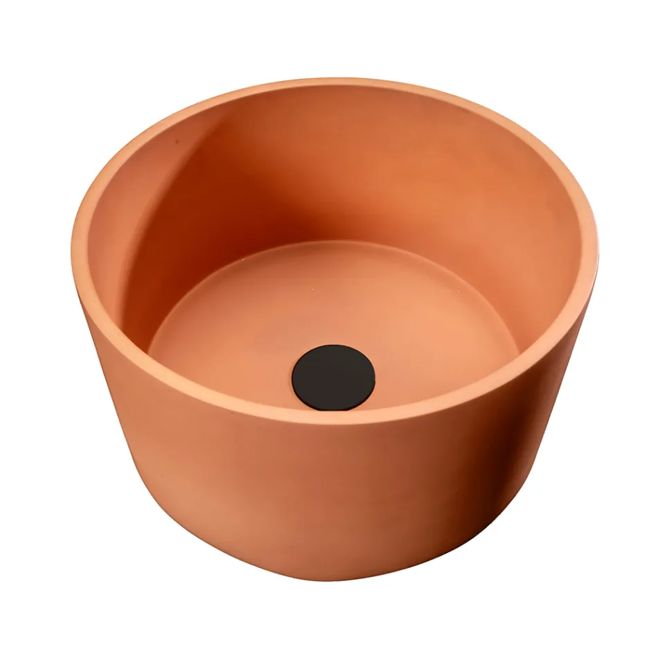 Okrągła umywalka nablatowa wykonana z lastryko w kolorze pomarańczy Mali - Azalia Viadurini