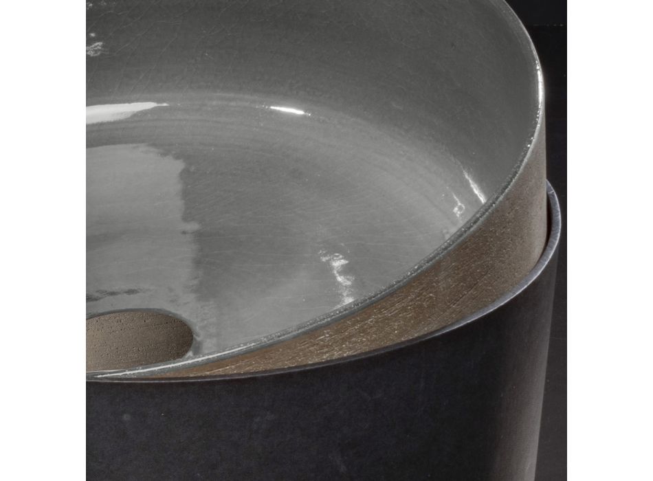 Okrągła umywalka z szarej gliny Made in Italy - Tatiana Viadurini
