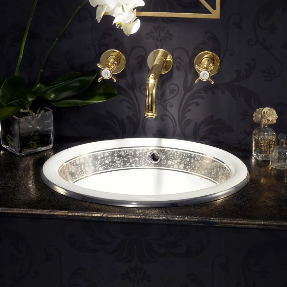 Umywalka częściowo wpuszczana w Fire Clay z opaską w różnych wykończeniach - Botticino Viadurini