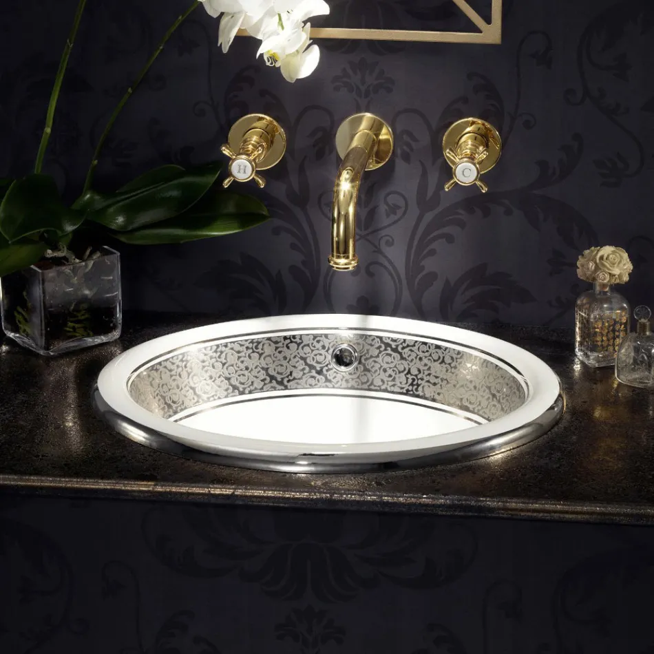 Umywalka częściowo wpuszczana w Fire Clay z opaską w różnych wykończeniach - Botticino Viadurini