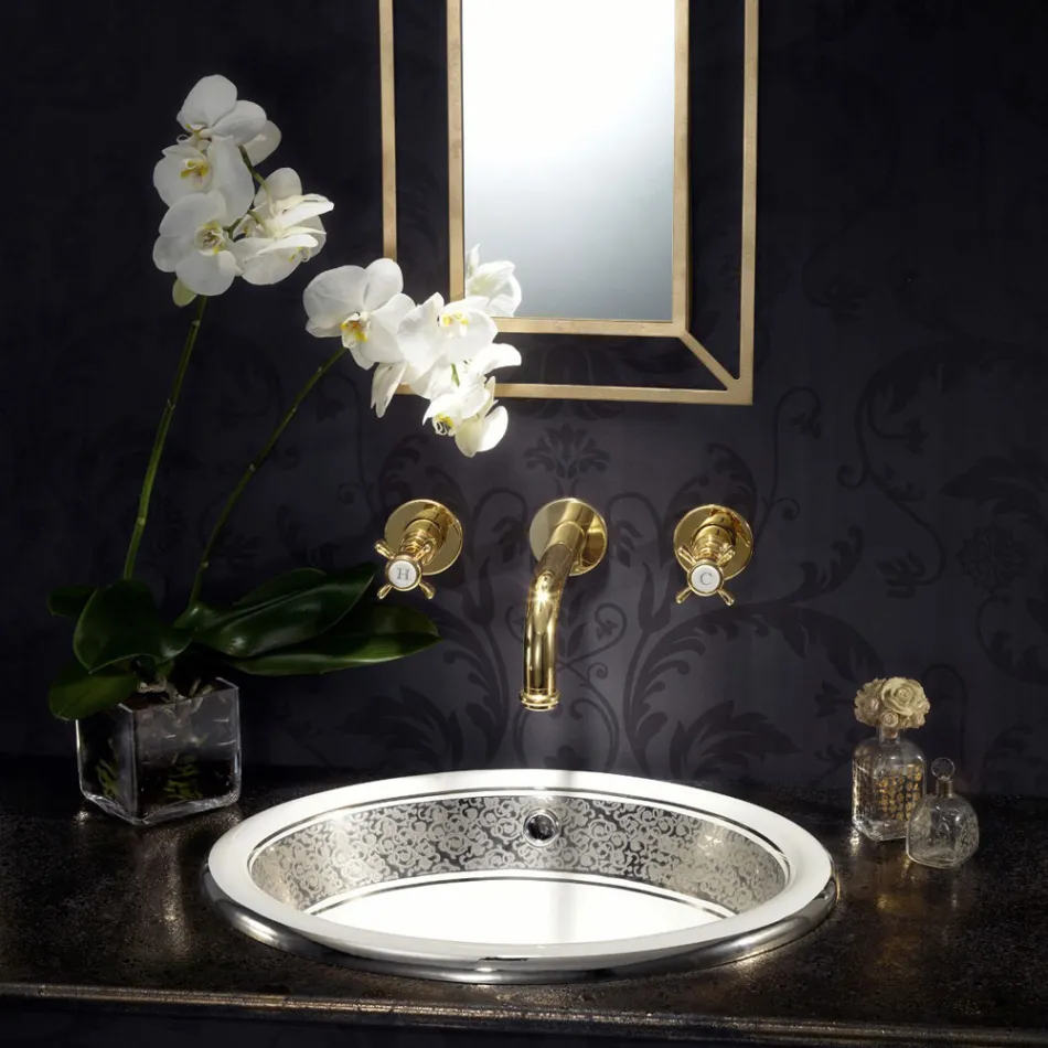 Umywalka częściowo wpuszczana w Fire Clay z opaską w różnych wykończeniach - Botticino Viadurini