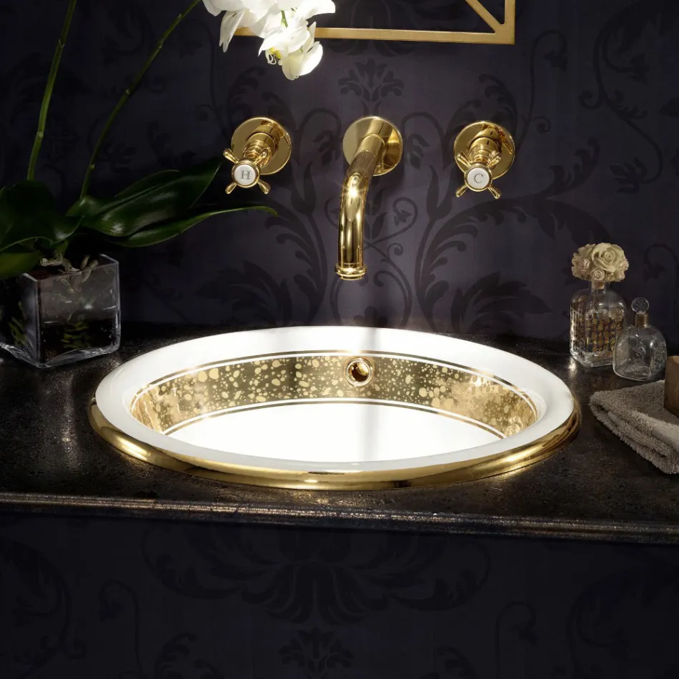 Umywalka częściowo wpuszczana w Fire Clay z opaską w różnych wykończeniach - Botticino Viadurini