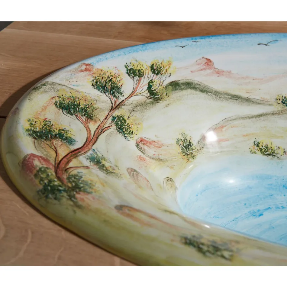 Umywalka częściowo wpuszczana z szamotowej gliny z krajobrazem firmy Deruta Made in Italy - Principe Viadurini