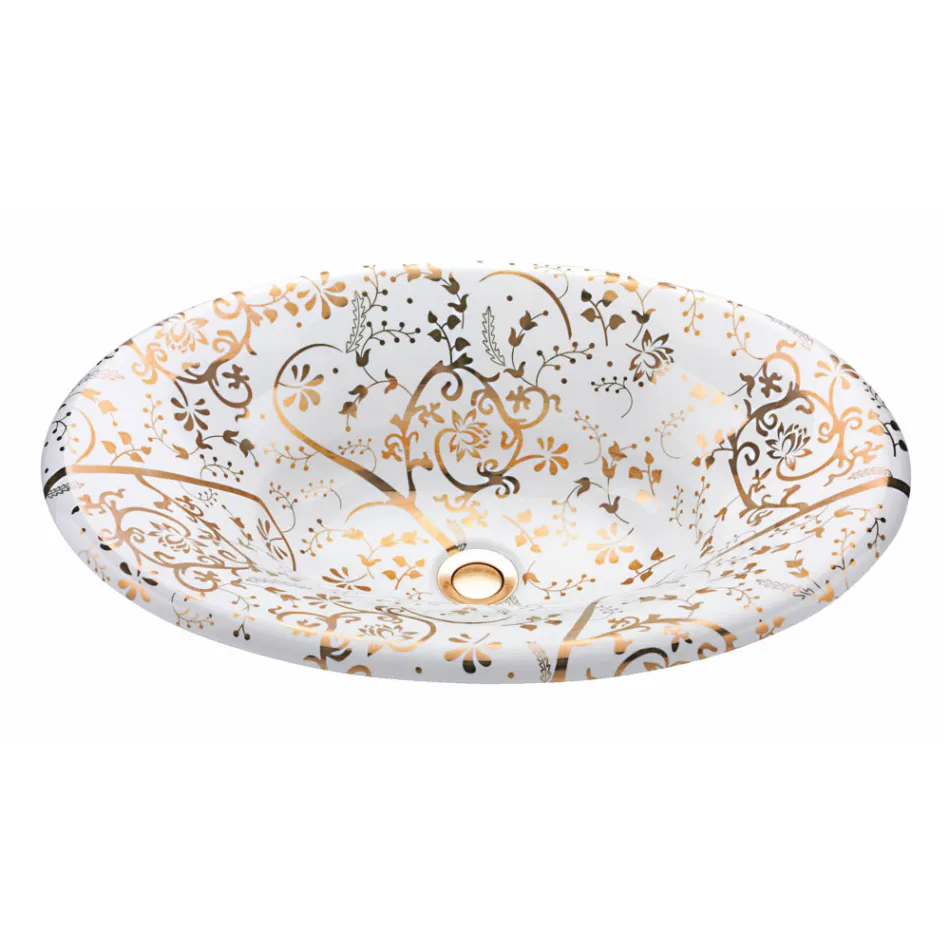 Umywalka częściowo wpuszczana z szamotowej glinki ze złotą spiralą Made in Italy - Principe Viadurini