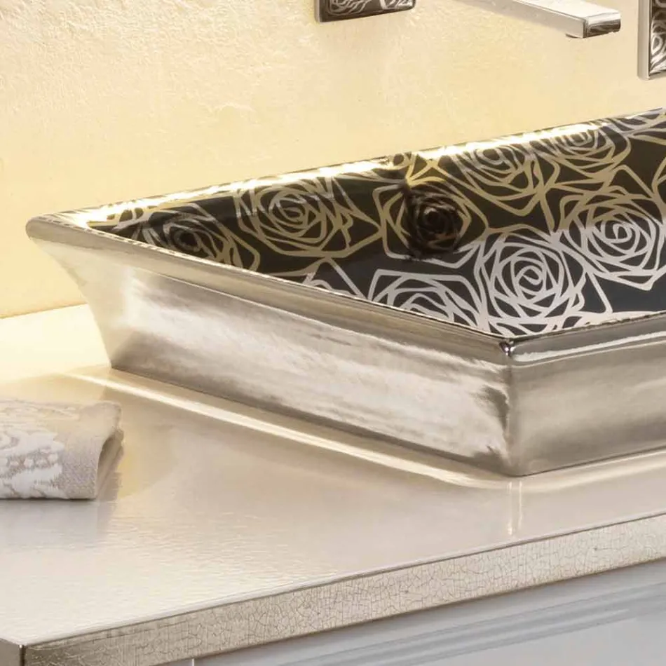 Częściowo zagłębiona umywalka w nowoczesnej glinie ogniowej zdobiona ręcznie we Włoszech, Guido Viadurini