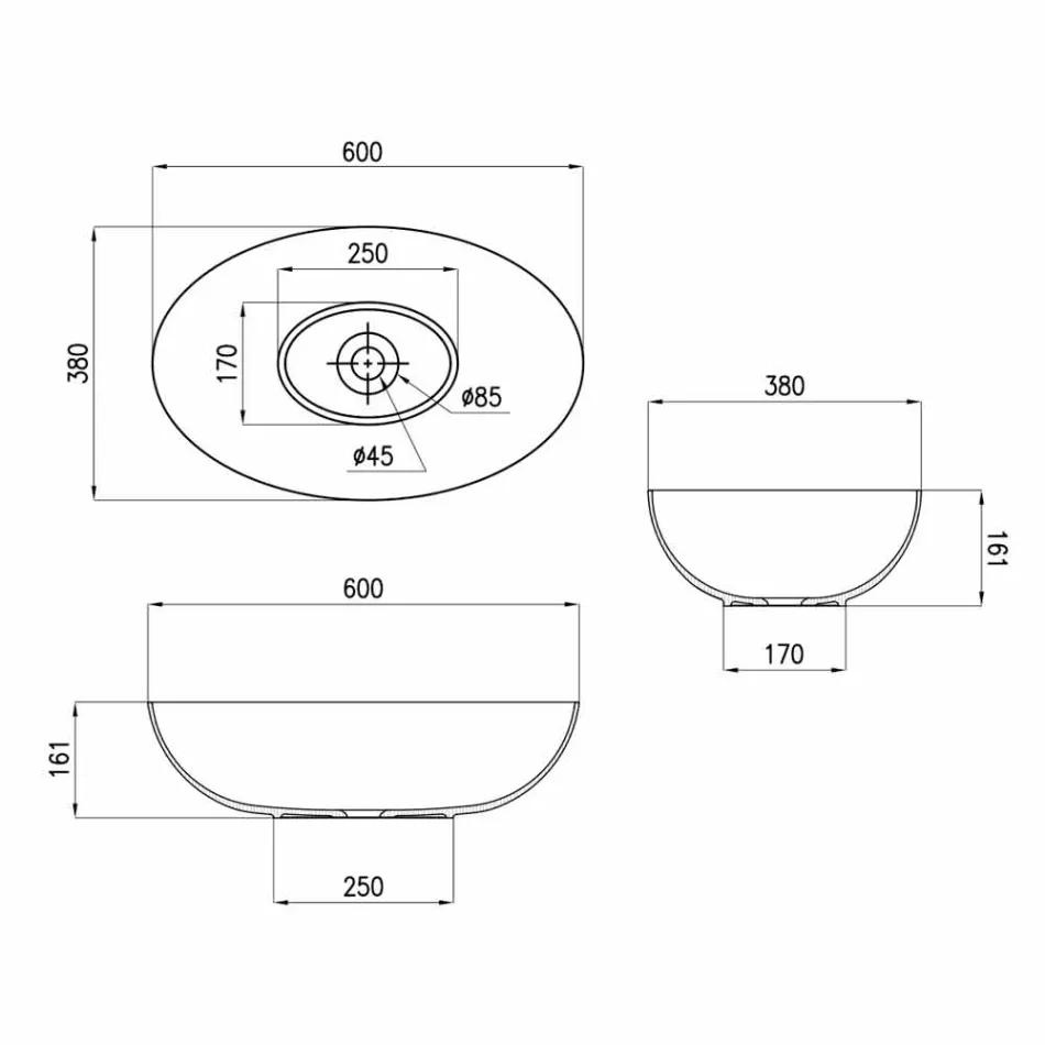 Sferyczny blat ceramiczny Umywalka Ø60cm Made in Italy Leivi Viadurini