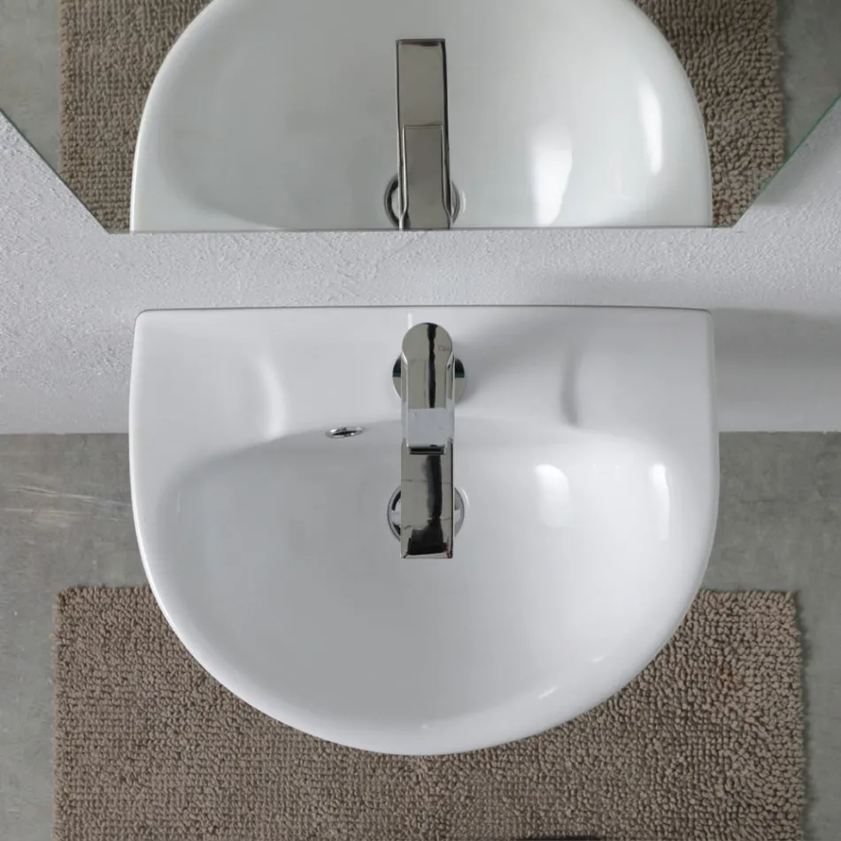 Biała ceramiczna umywalka wisząca o eleganckim, nowoczesnym wzornictwie - Silica Viadurini