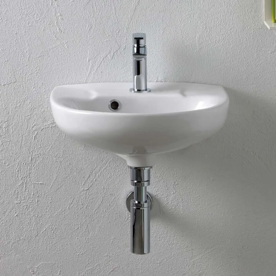 Biała ceramiczna umywalka wisząca o eleganckim, nowoczesnym wzornictwie - Silica Viadurini