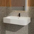 Wisząca umywalka ceramiczna z opcjonalnym uchwytem na ręcznik Made in Italy - Graffa Viadurini