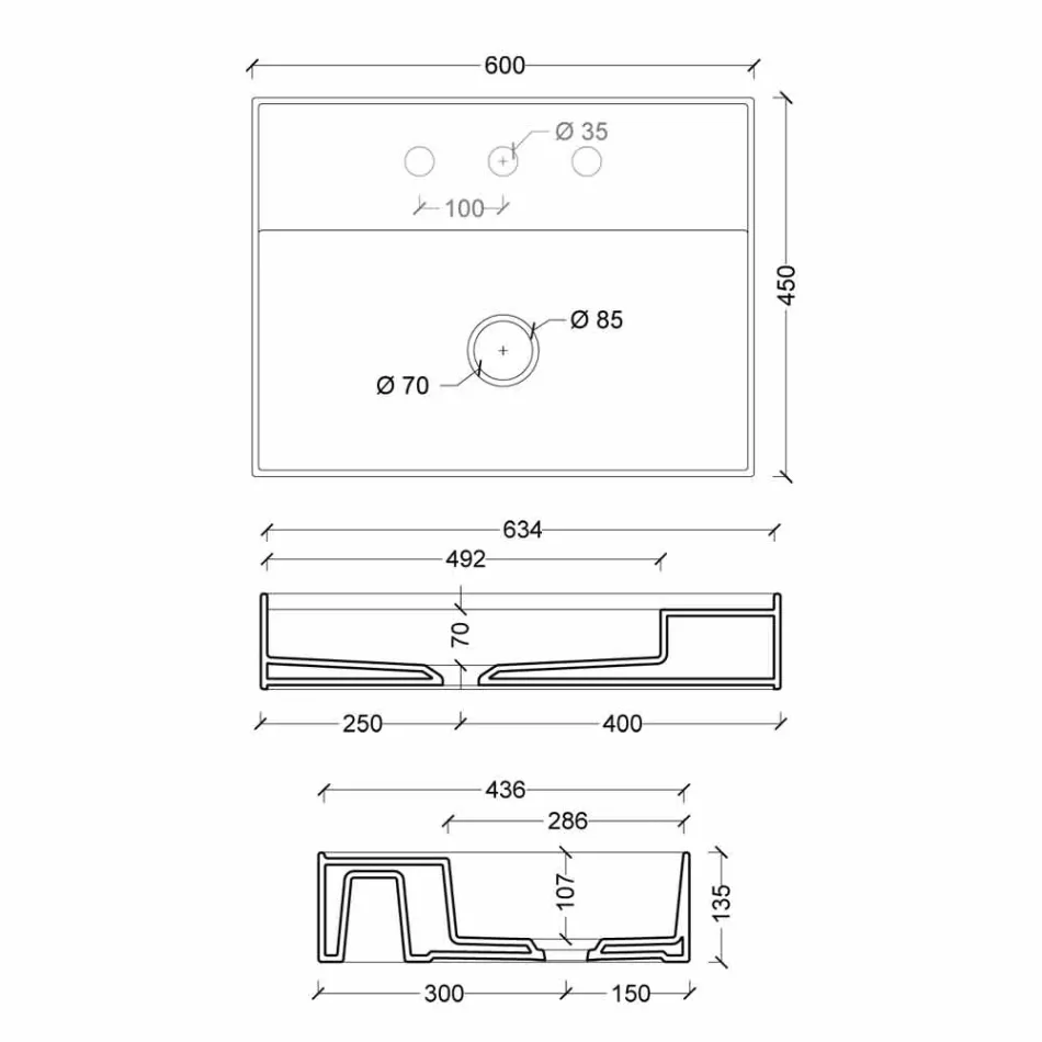 Nowoczesny design podwieszany ceramiczny umywalka Sun 60x45 cm, wyprodukowany we Włoszech Viadurini
