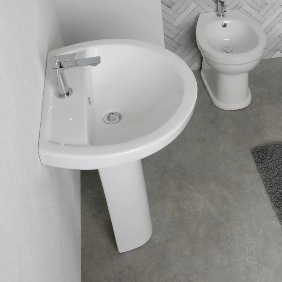 Biała ceramiczna umywalka na postumencie o eleganckim, nowoczesnym wzornictwie – Silica Viadurini