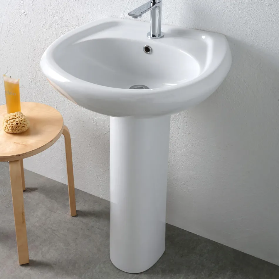 Biała ceramiczna umywalka na postumencie o eleganckim, nowoczesnym wzornictwie – Silica Viadurini