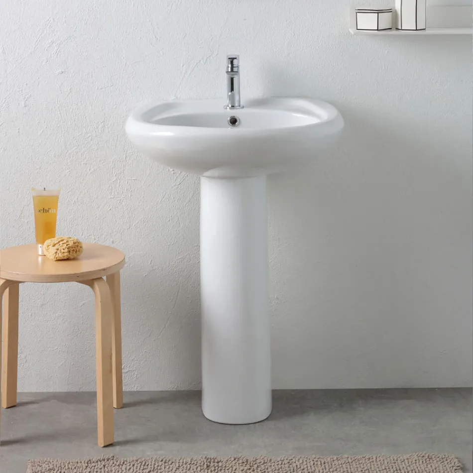 Biała ceramiczna umywalka na postumencie o eleganckim, nowoczesnym wzornictwie – Silica Viadurini