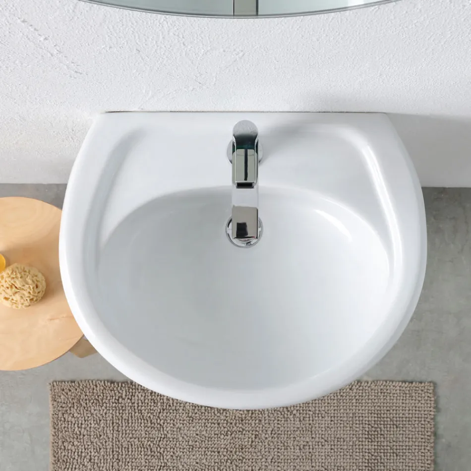 Biała ceramiczna umywalka na postumencie o eleganckim, nowoczesnym wzornictwie – Silica Viadurini