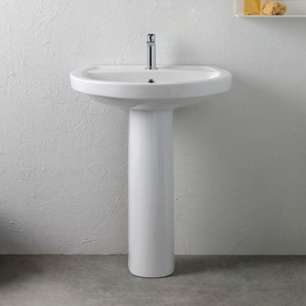 Biała ceramiczna umywalka na postumencie o eleganckim, nowoczesnym wzornictwie – Silica Viadurini