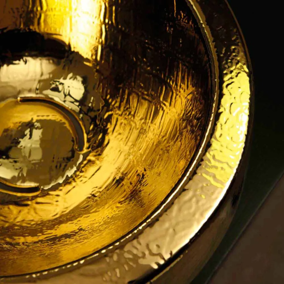 Okrągła umywalka nablatowa w kolorze złoconym Włochy Ceramika Elisa Viadurini