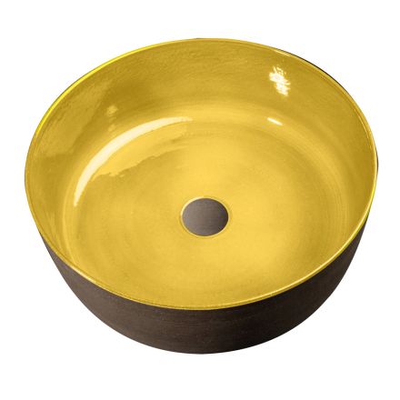 Żółta okrągła umywalka nablatowa z glazurowanej gliny Made in Italy - Tatiana Viadurini