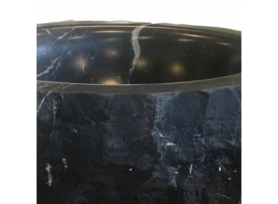Okrągła umywalka nablatowa z surowego czarnego marmuru Marquinia Made in Italy - Bernini Viadurini