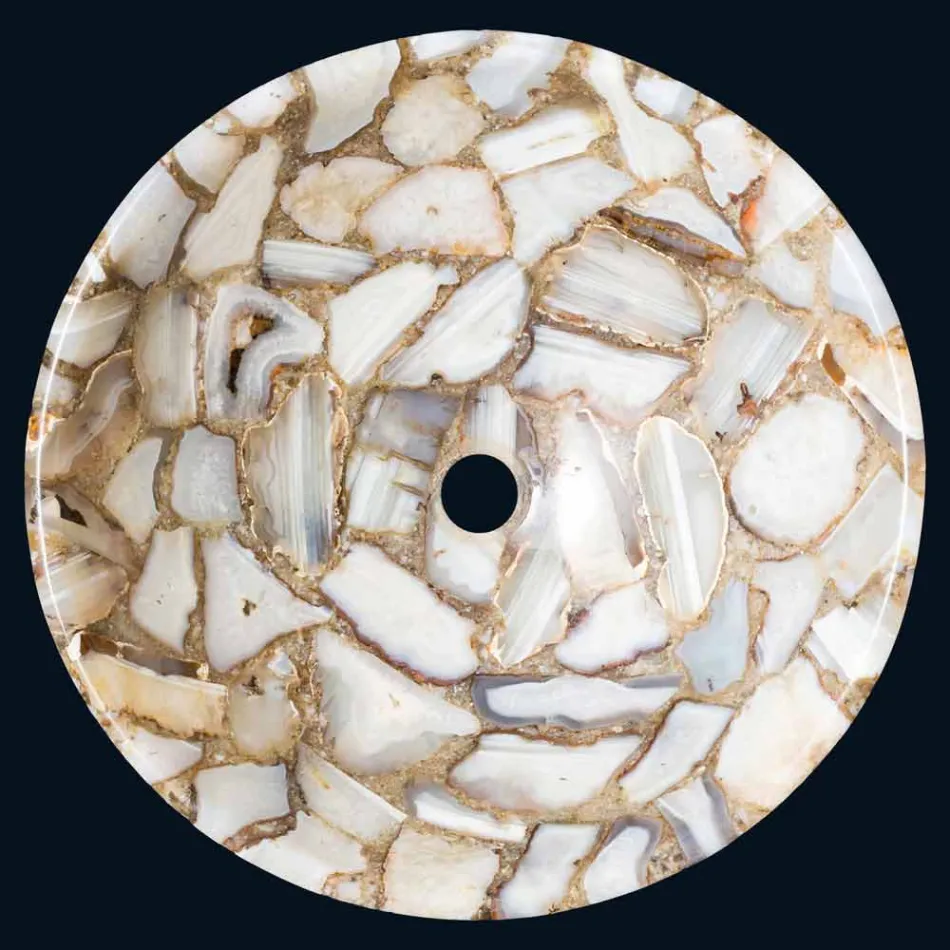 Blat okrągły kamień agat wsparcie Mila, jednoczęściowa Viadurini