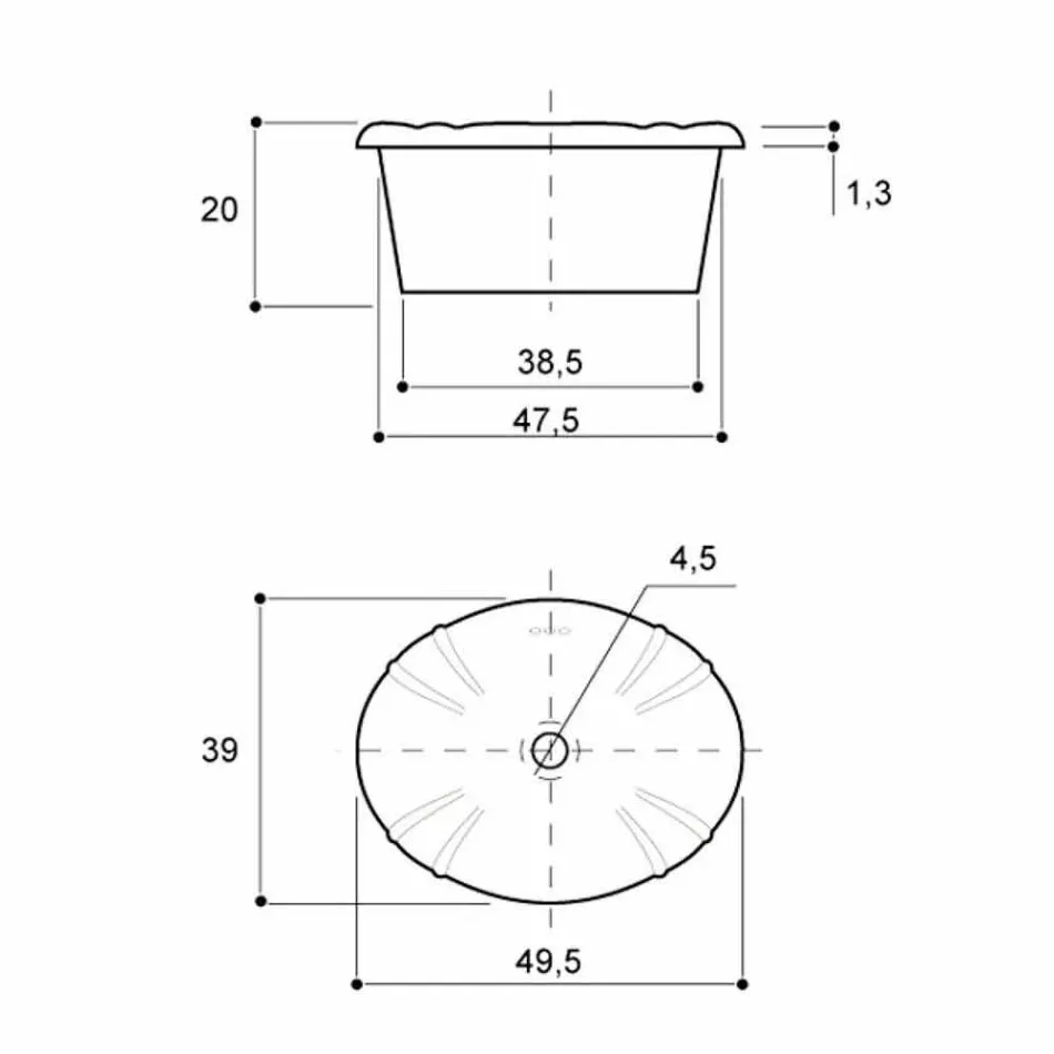 Okrągła umywalka wpuszczana w klasycznej porcelanie wyprodukowanej we Włoszech, Santiago Viadurini