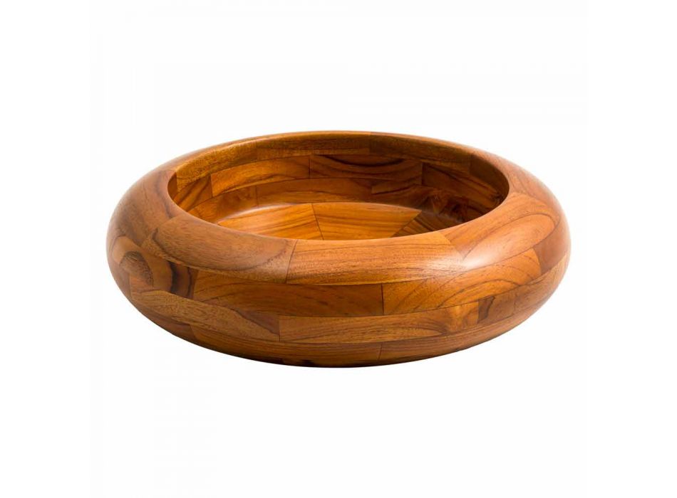 okrągła umywalka w drewno tekowe blacie Leon, jednoczęściowa Viadurini