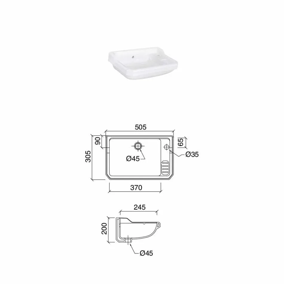Umywalka wisząca w klasycznej ceramice, wyprodukowana we Włoszech - Nausica Viadurini
