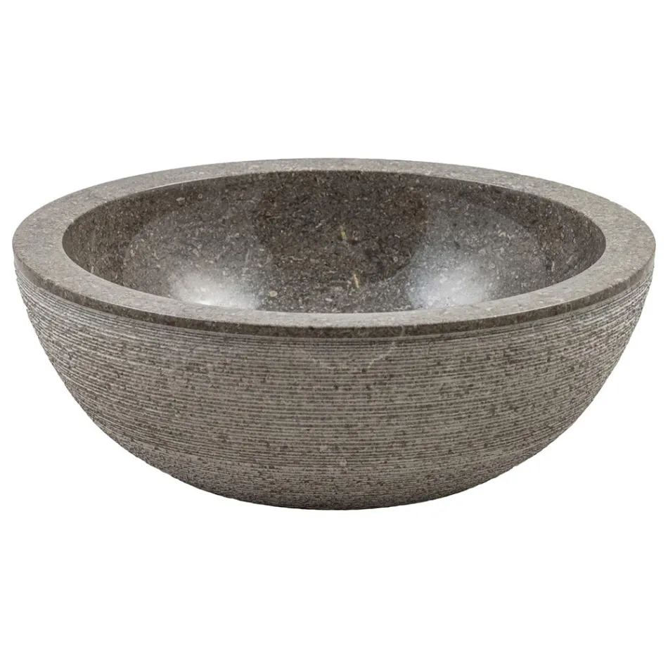 Okrągła umywalka nablatowa z ręcznie robionego marmuru, Bucine Viadurini