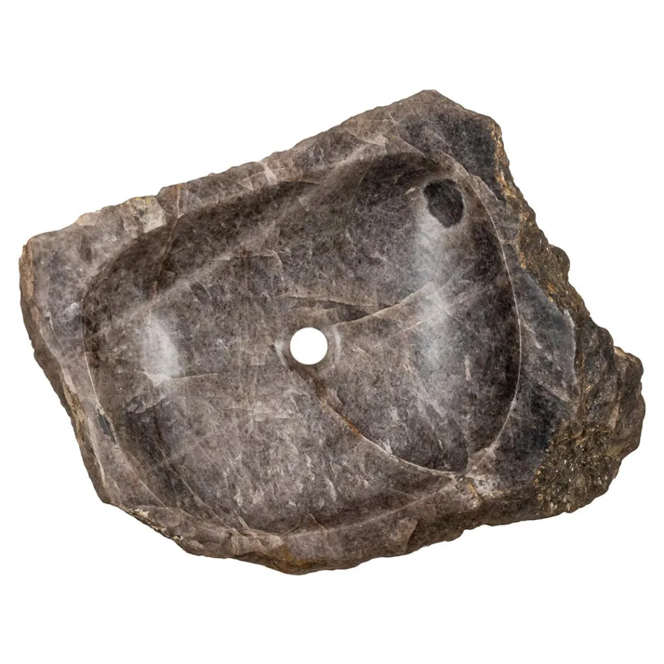 Ręcznie robiona umywalka nablatowa z zadymionego kamienia kwarcowego, Vigasio Viadurini