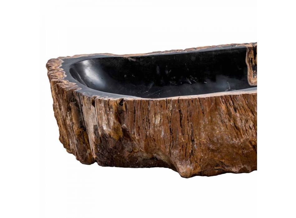 Współczesna ręcznie wykonana umywalka nablatowa wykonana z drewna kopalnego, Negrar Viadurini
