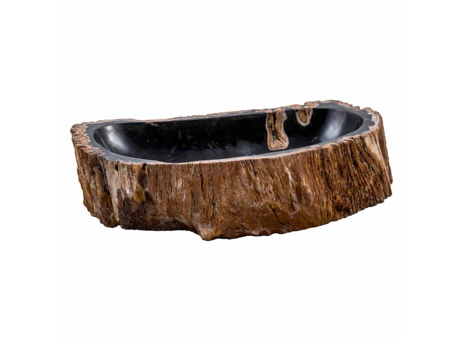 Współczesna ręcznie wykonana umywalka nablatowa wykonana z drewna kopalnego, Negrar Viadurini