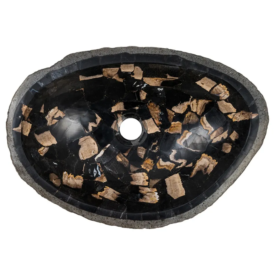 Umywalka nablatowa wykonana ręcznie z kamienia rzecznego, Palizzi Viadurini