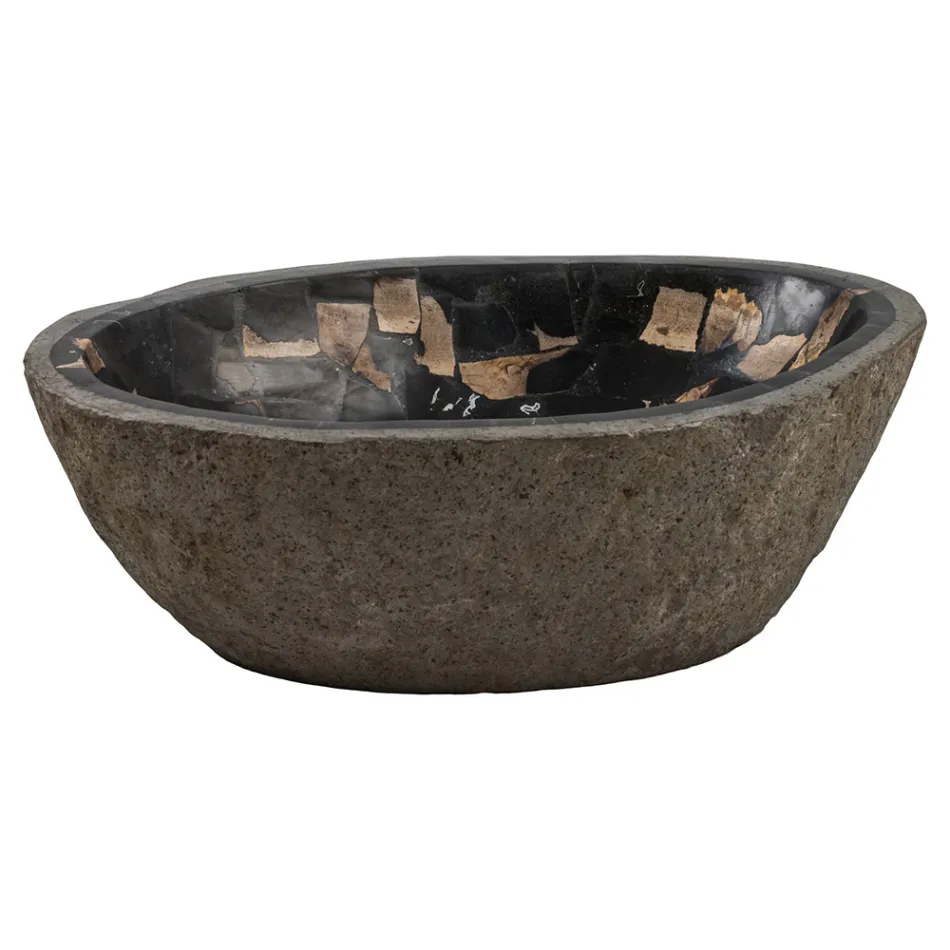 Umywalka nablatowa wykonana ręcznie z kamienia rzecznego, Palizzi Viadurini