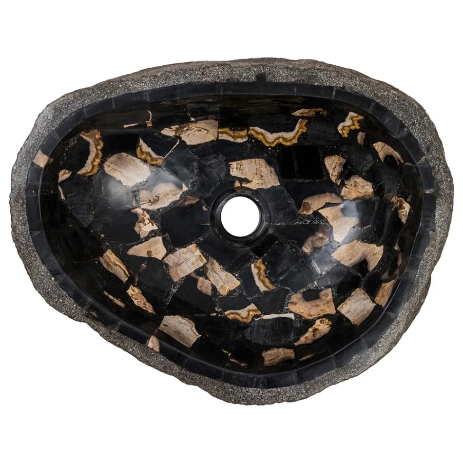 Umywalka nablatowa wykonana ręcznie z kamienia rzecznego, Palizzi Viadurini