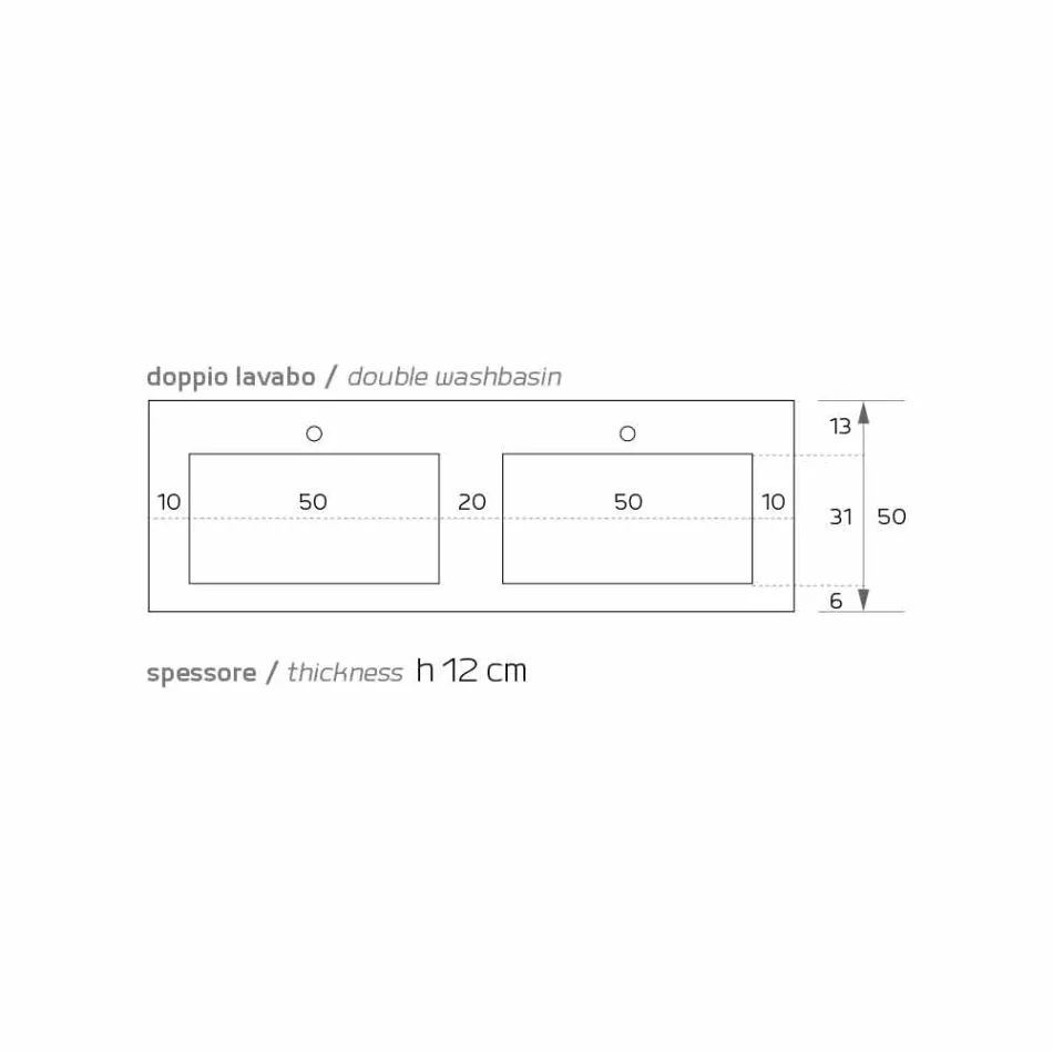 Nowoczesna podwieszana podwójna umywalka w kolorze Luxolid wyprodukowanym we Włoszech, Ruffano Viadurini
