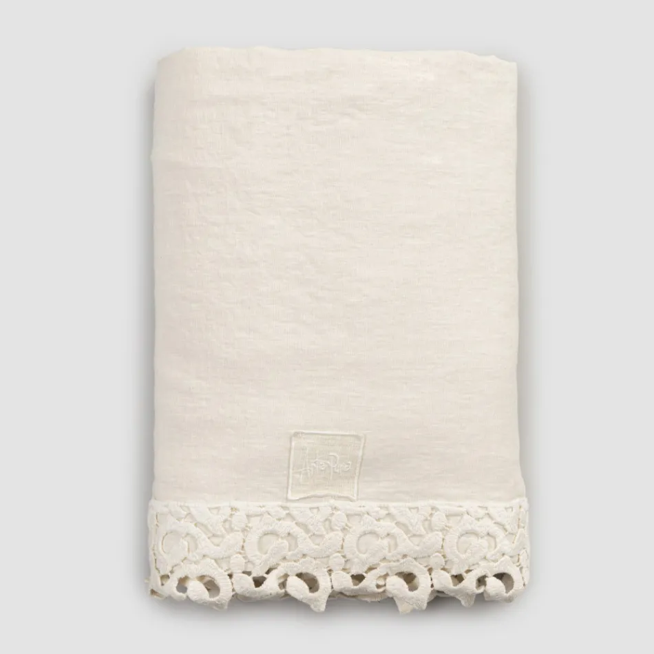 Podwójne prześcieradło z lnu z koronką Poema, 3 wykończenia – Dulcis Viadurini