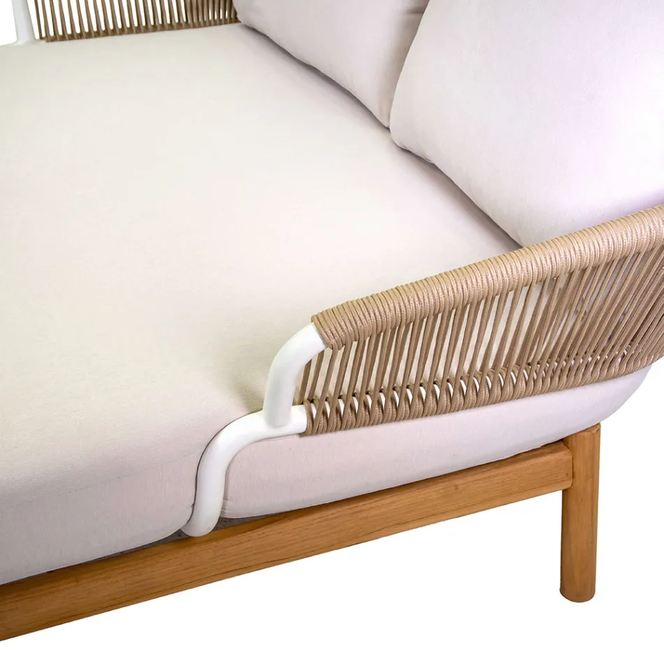 Leżak ogrodowy z ramą z drewna tekowego, linami i poduszkami - namiot Viadurini